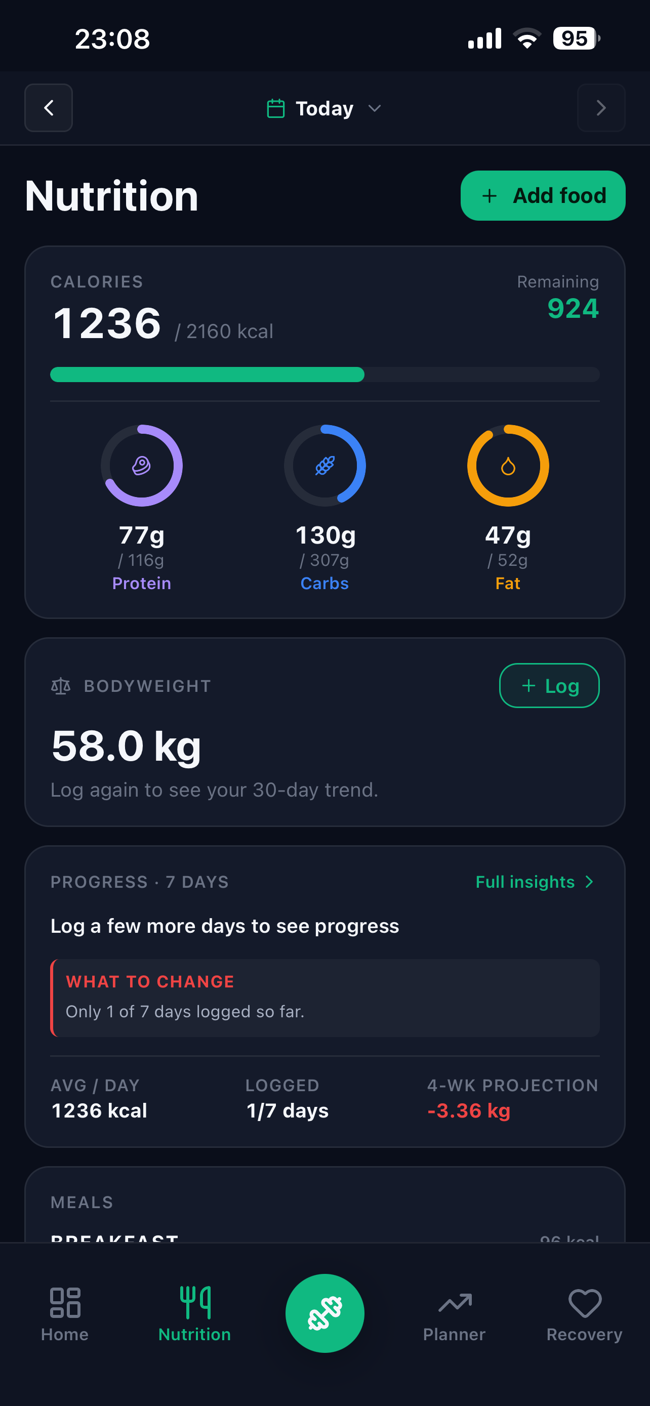 MassAi nutrition screen